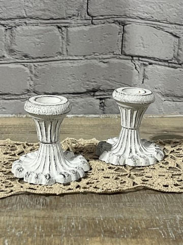 White Victorian Candle Holder, Set/2